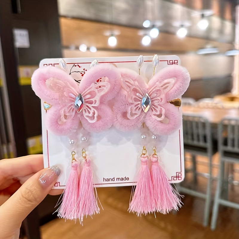 Pearl Tassel Butterfly Hair Clip Girls Headwear Ancient China Style Hanfu  Alloy