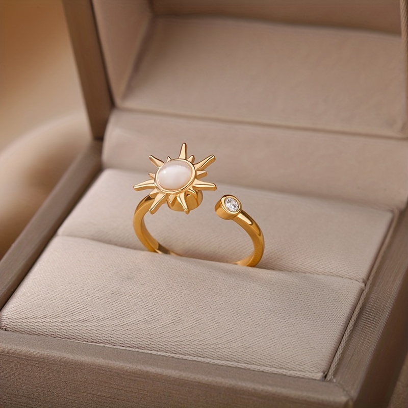 Women's Rotating Sun Opal Adjustable Ring, Stainless Steel