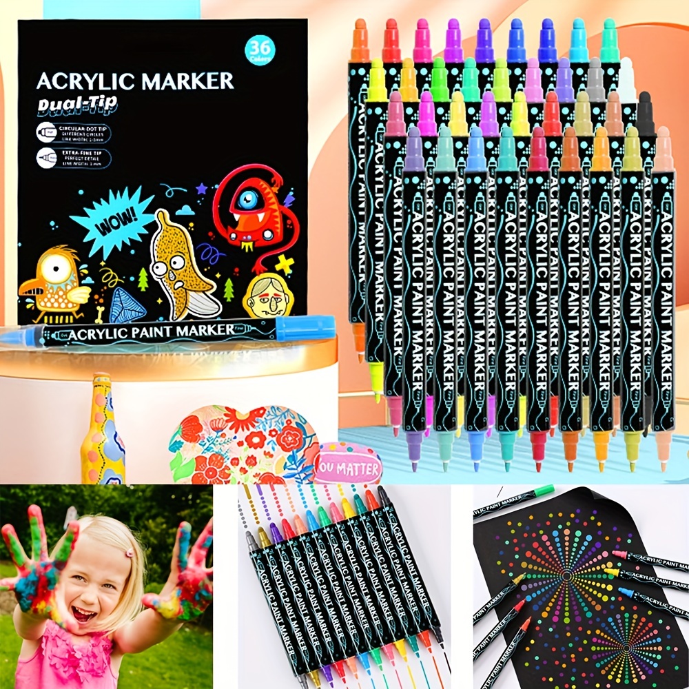 Acrylic Paint Markers Set With Smooth Ink And Non-bleeding Feature For Diy,  Drawing, Graffiti, Students, 1 Set