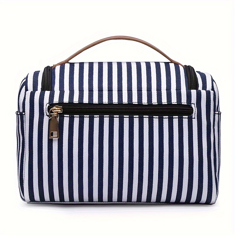 Fashionable & Simple Portable Striped Makeup Bag With Zipper