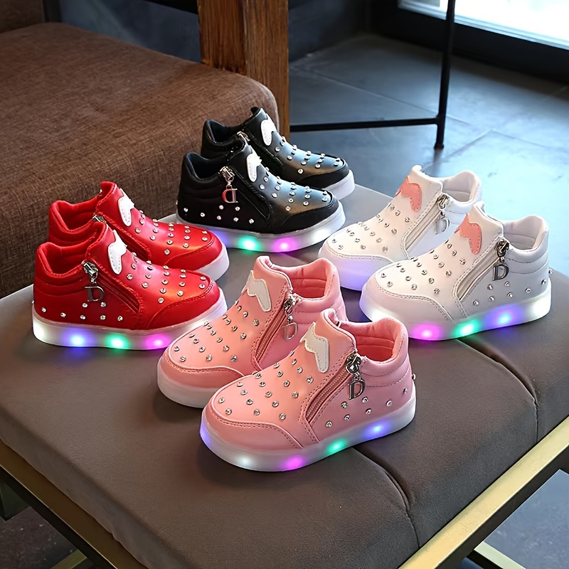 Girl's Light Up Princess Skate Shoes With Zipper Comfy Non - Temu