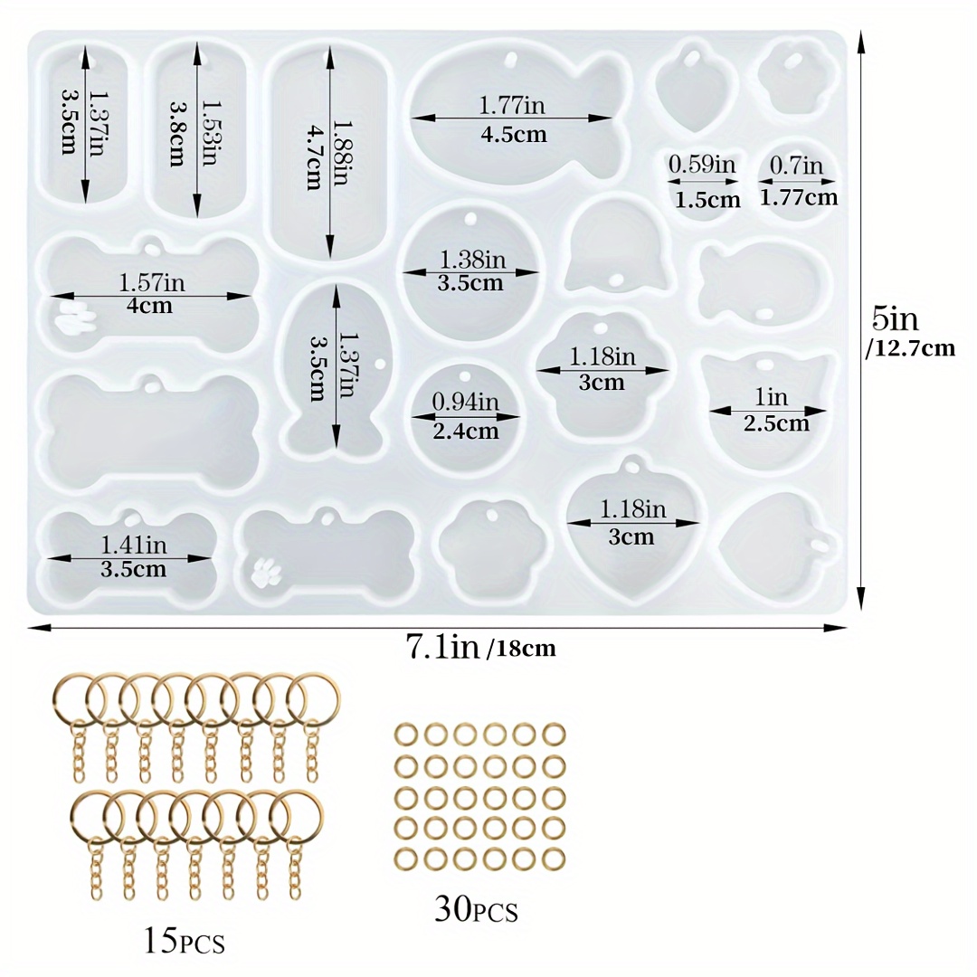 Image of Pet Tag Resin Mold Silicone, Resin Dog Tag Mold, Bone Cat Shape Keychain Silicone Mold, With 15pcs Keychain Diy Craft Making Tag Charms Pendants