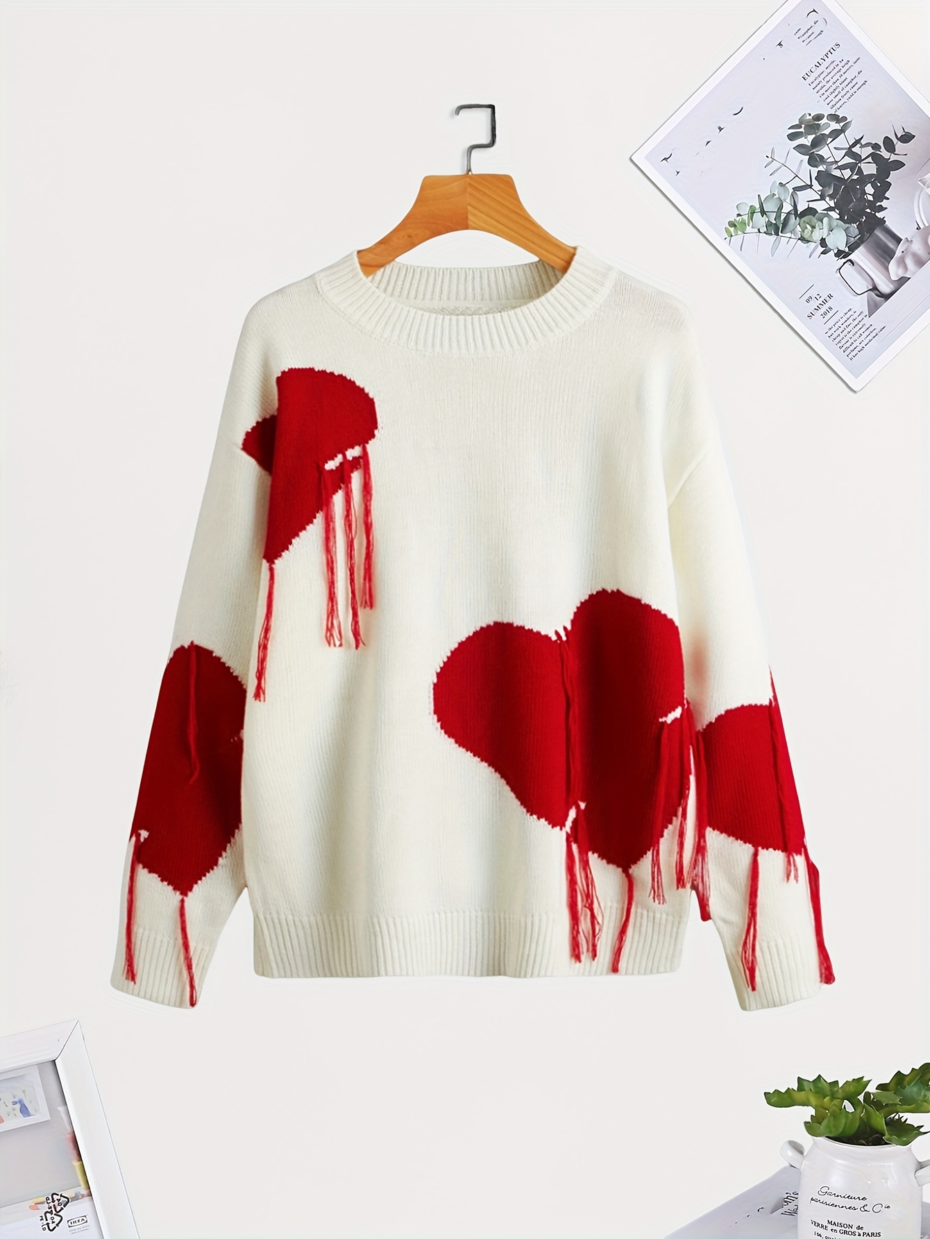 Girls Red Hearts Jacquard Knit Crew Neck Pullover Sweater/ Jumper For  Stylish And Adorable Look！