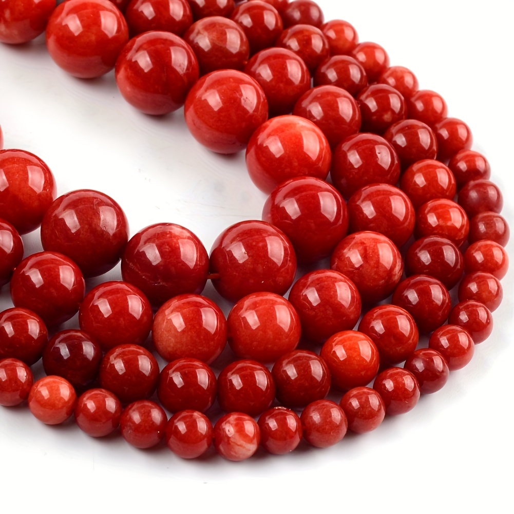 Red Coral Stone Beads Round Loose Beads For Jewelry Making - Temu