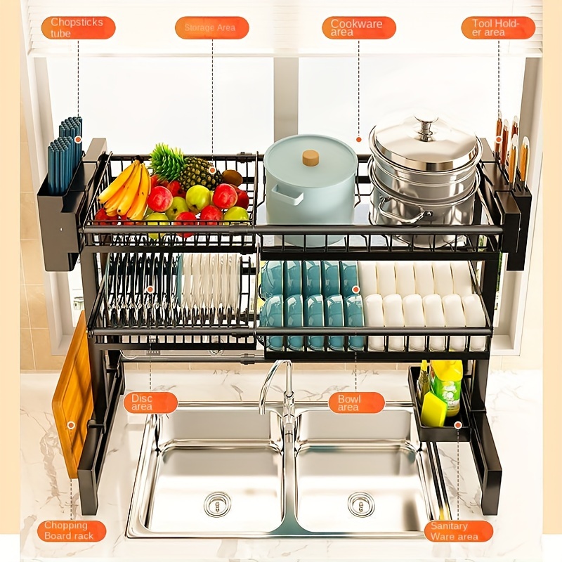 Retractable Kitchen Countertop Sink Dish Storage Rack, Multifunctional Bowl  Chopsticks Drain Rack With Multiple Basket, Space-saving Single And Double  Layer Holder, Kitchen Supplies - Temu