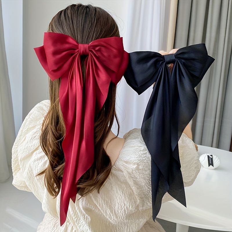 Lazos grandes para el cabello para mujer, pinzas de satén para el cabello,  pasadores de pelo franceses, lazos para el cabello (rojo)