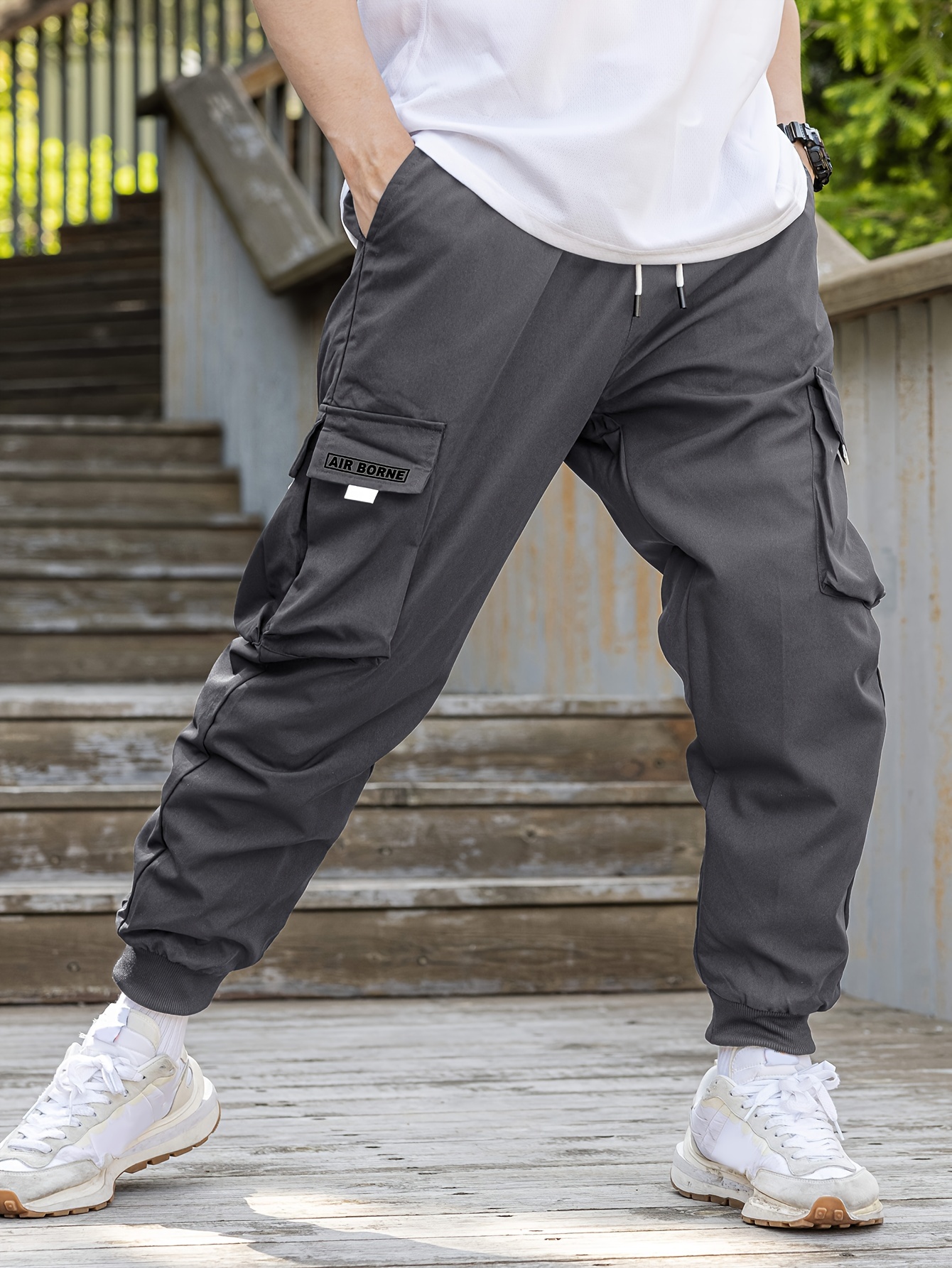 Men's Drawstring Cargo Pants Flap Pockets Loose Casual Comfy - Temu