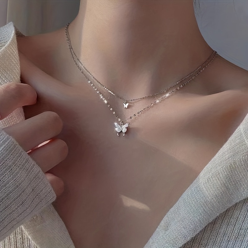 Double Layered Faux Pearl Decor Necklace Elegant Rhinestone - Temu