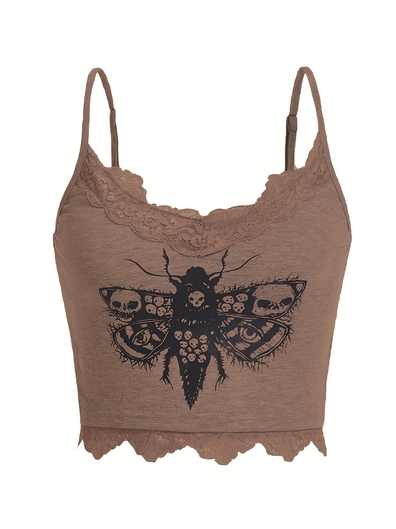 Women Fairy Y2k Lace Trim Tank Top Gray Sexy Grunge Backless Low