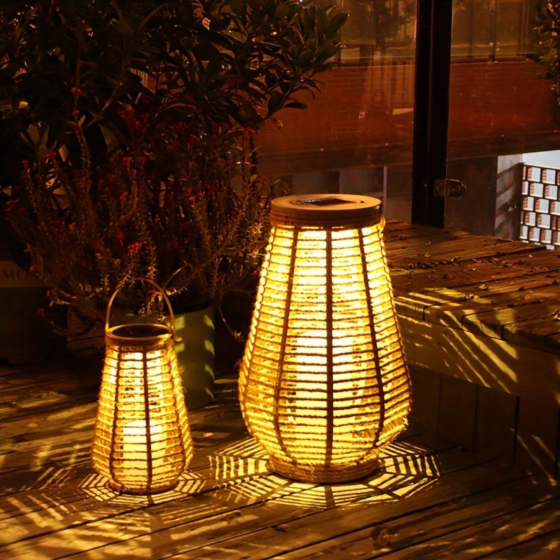 Solar Lamp Outdoor Indoor Rattan Table Lights, Brightness Led Outdoor  Lights Solar Powered Waterproof, Upgrade Solar Panels Desk Lamp for Outside