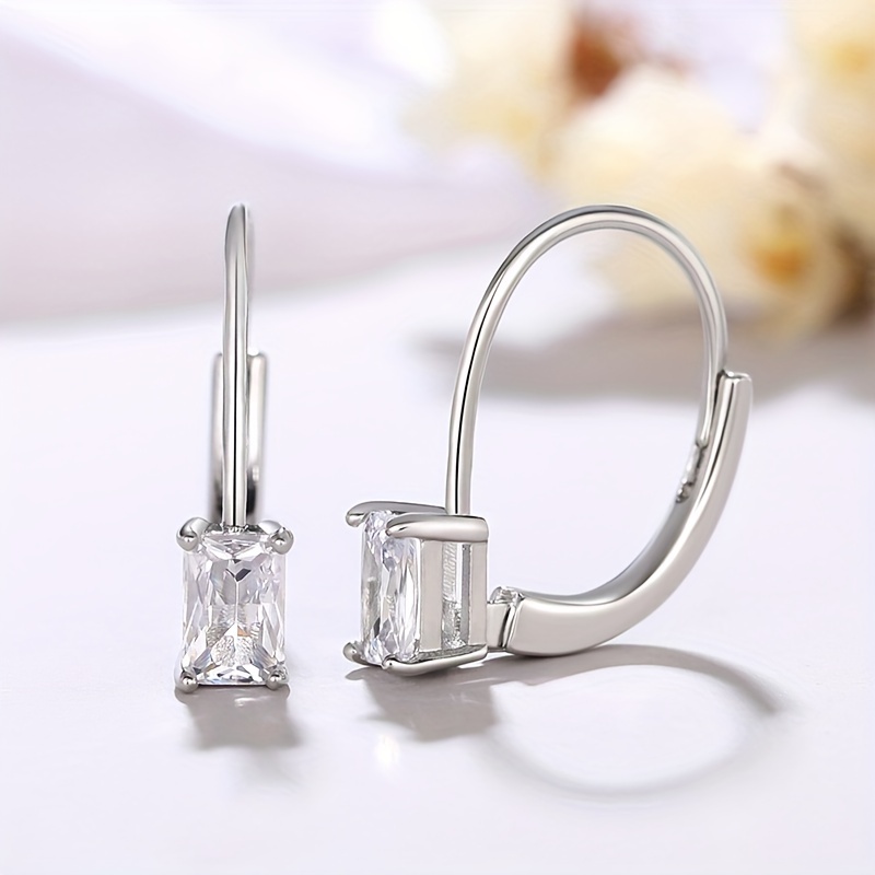 Simple Inlaid Square Synthetic Zirconia Hoop Earrings For Women, Daily Accessory