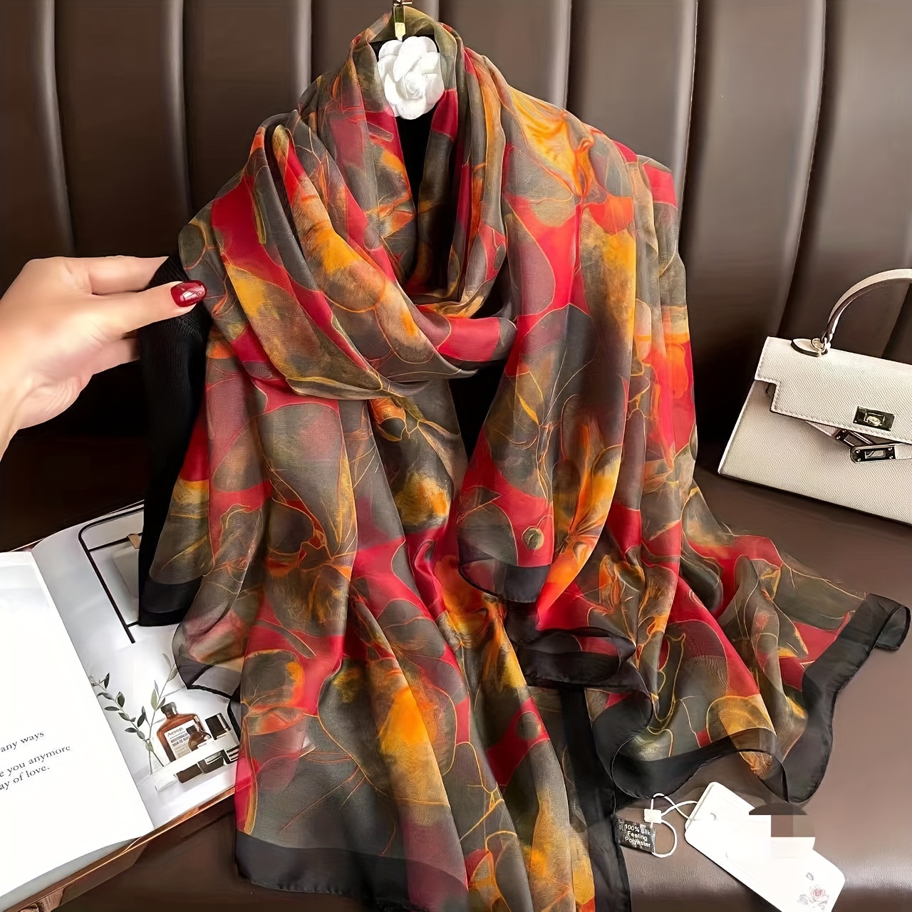 Orange Leopard Square Scarf Shawl Paisley Print Breathable Thin