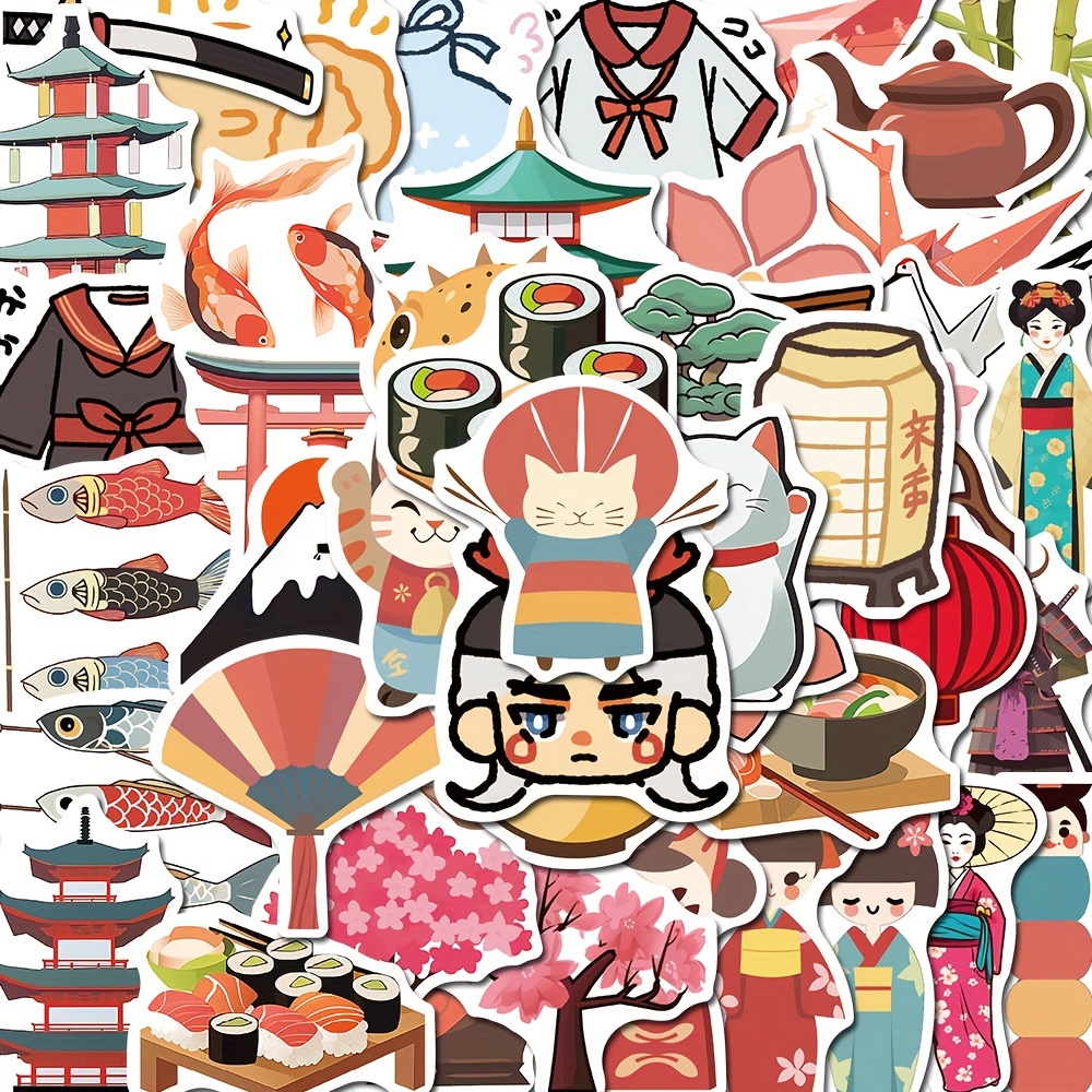 Japanese Stuff Stickers - 50 Pcs Japanese Things Cartoon Lovely PVC Kawaii Decals Funny Vinyl Decoration DIY Decor for Teens (Japanese Articles