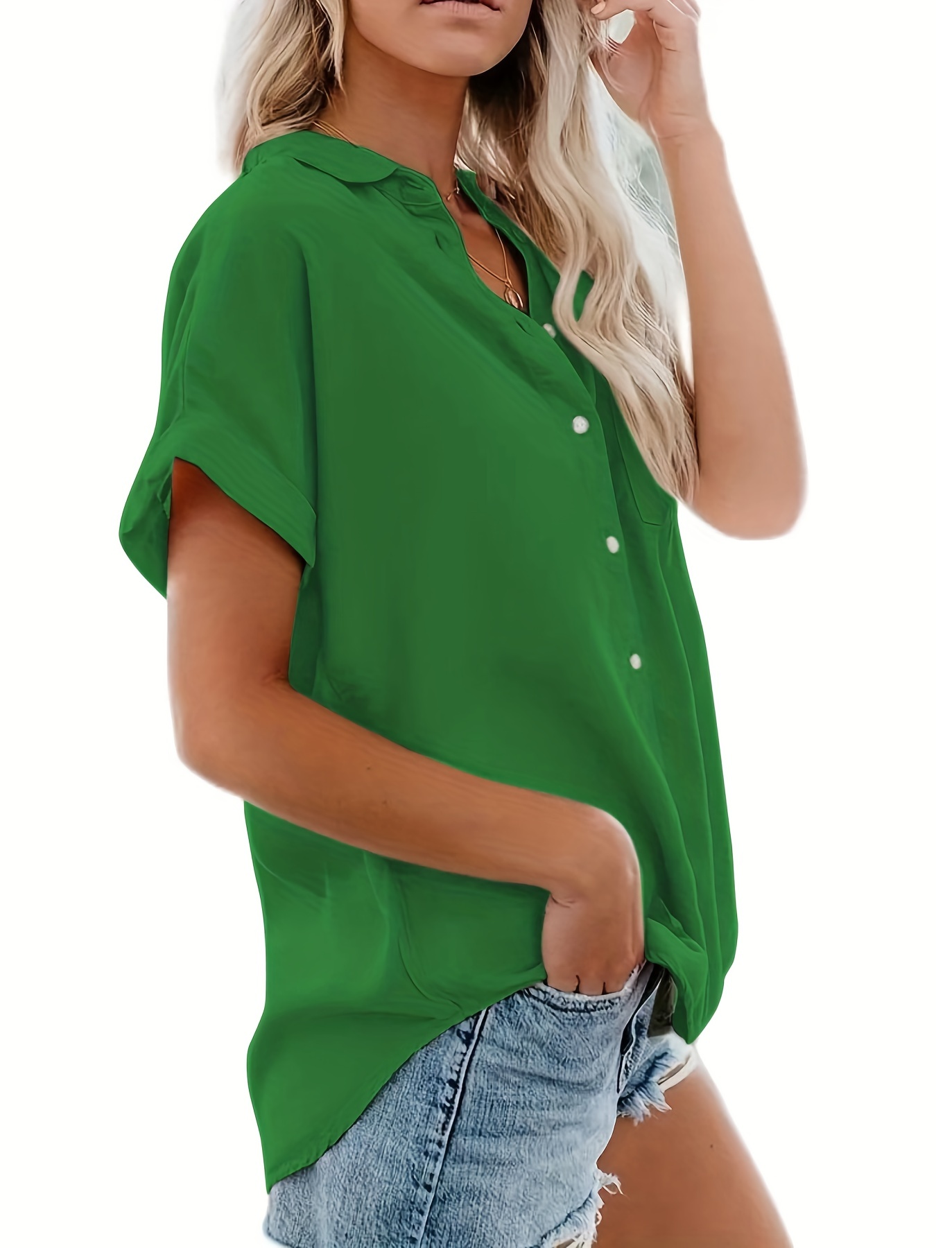 Versatile Solid Pocket Shirt Button Down Long Sleeve Shirt Casual Every Day Tops  Womens Clothing - Women's Clothing - Temu