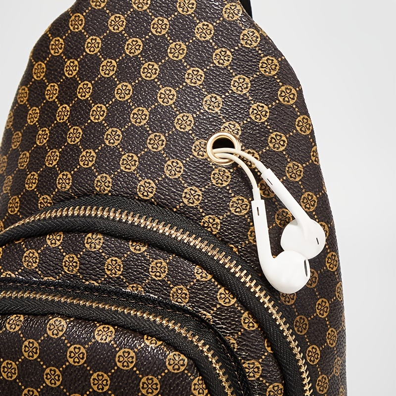 Leopard Pattern Sling Chest Bag, Multi Zipper Crossbody Bag