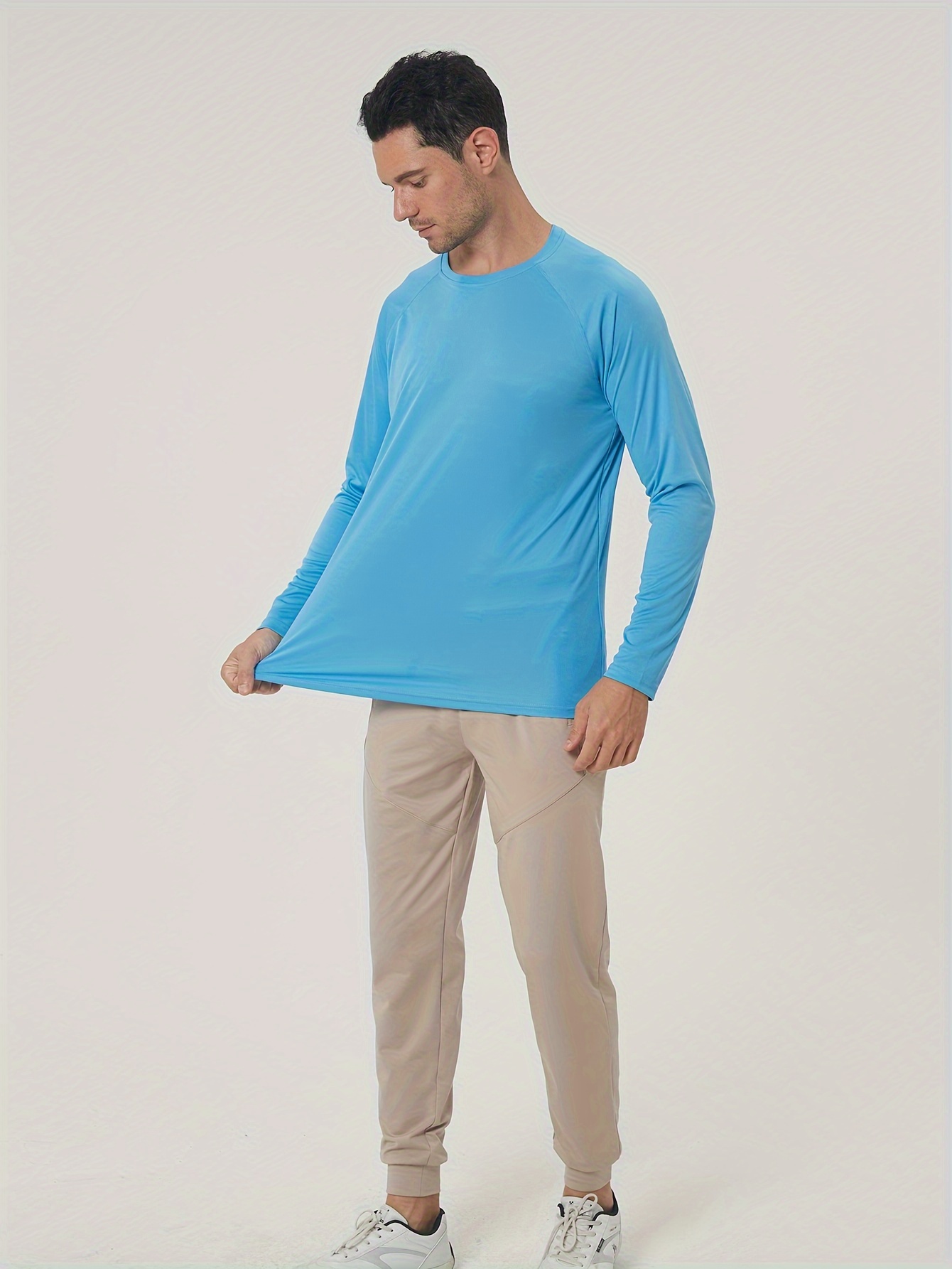 Solid Color Men's Sunscreen Long Sleeve Round Neck T shirt - Temu