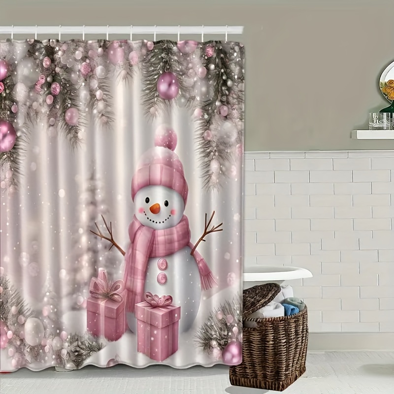 Purple Snowman Shower Curtain Set Decorative Bathroom - Temu