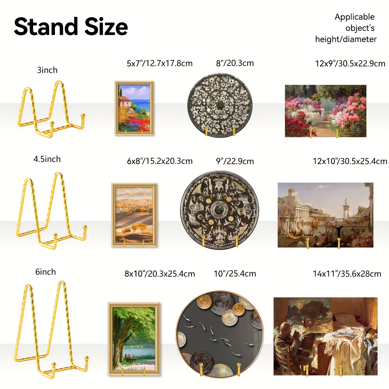 Plate Stands for Display - older Stand + Metal Frame holder stand Picture,  Decorative Plate, Book, Photo Easel,GoldSmall 