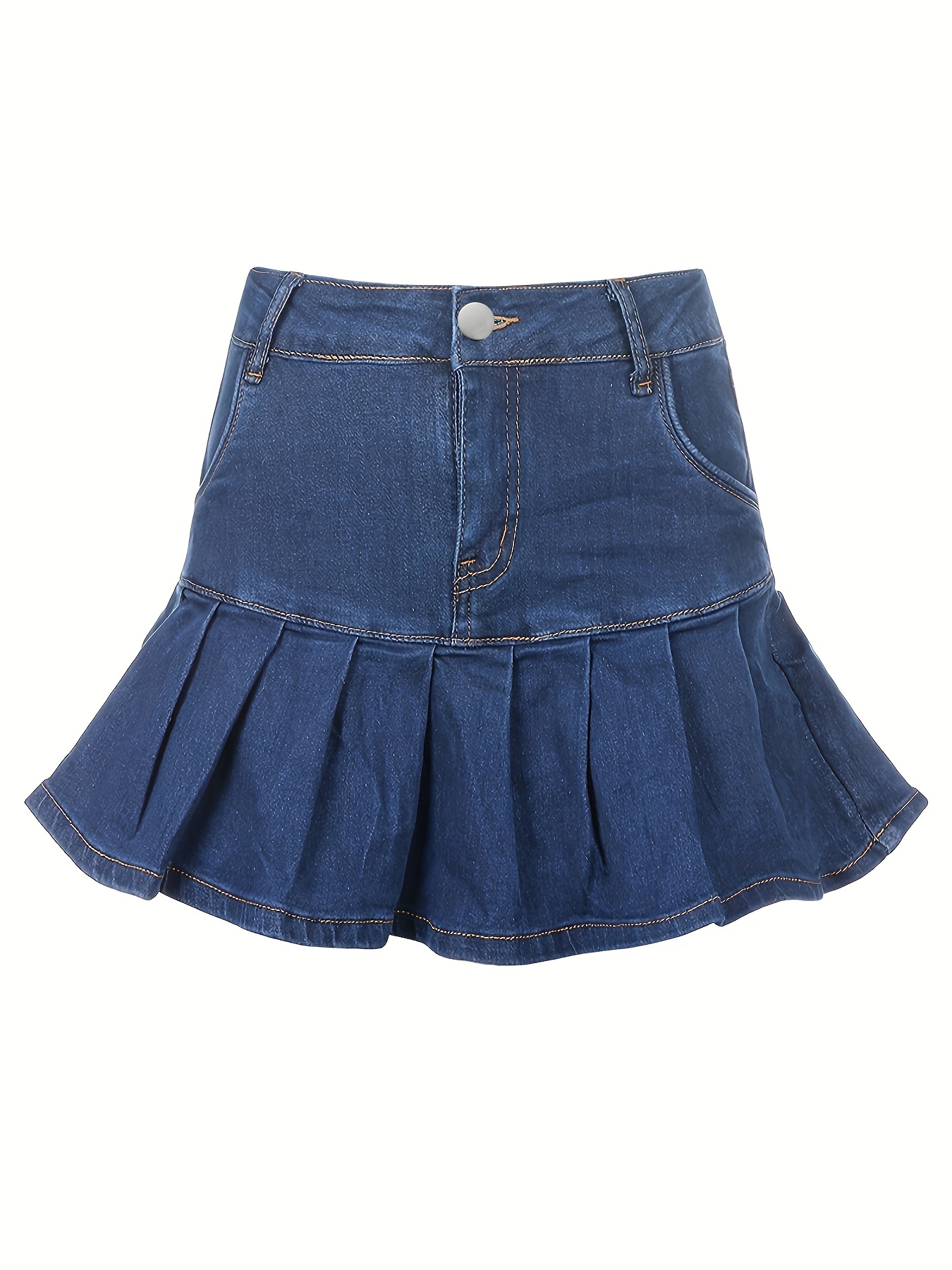 Mini Print Pocket Denim Skirt, Jeans Skirt, Women's Pleated Inside Preppy Y2K Style Women's Denim Shorts Women's Denim Shorts Skirts,Temu