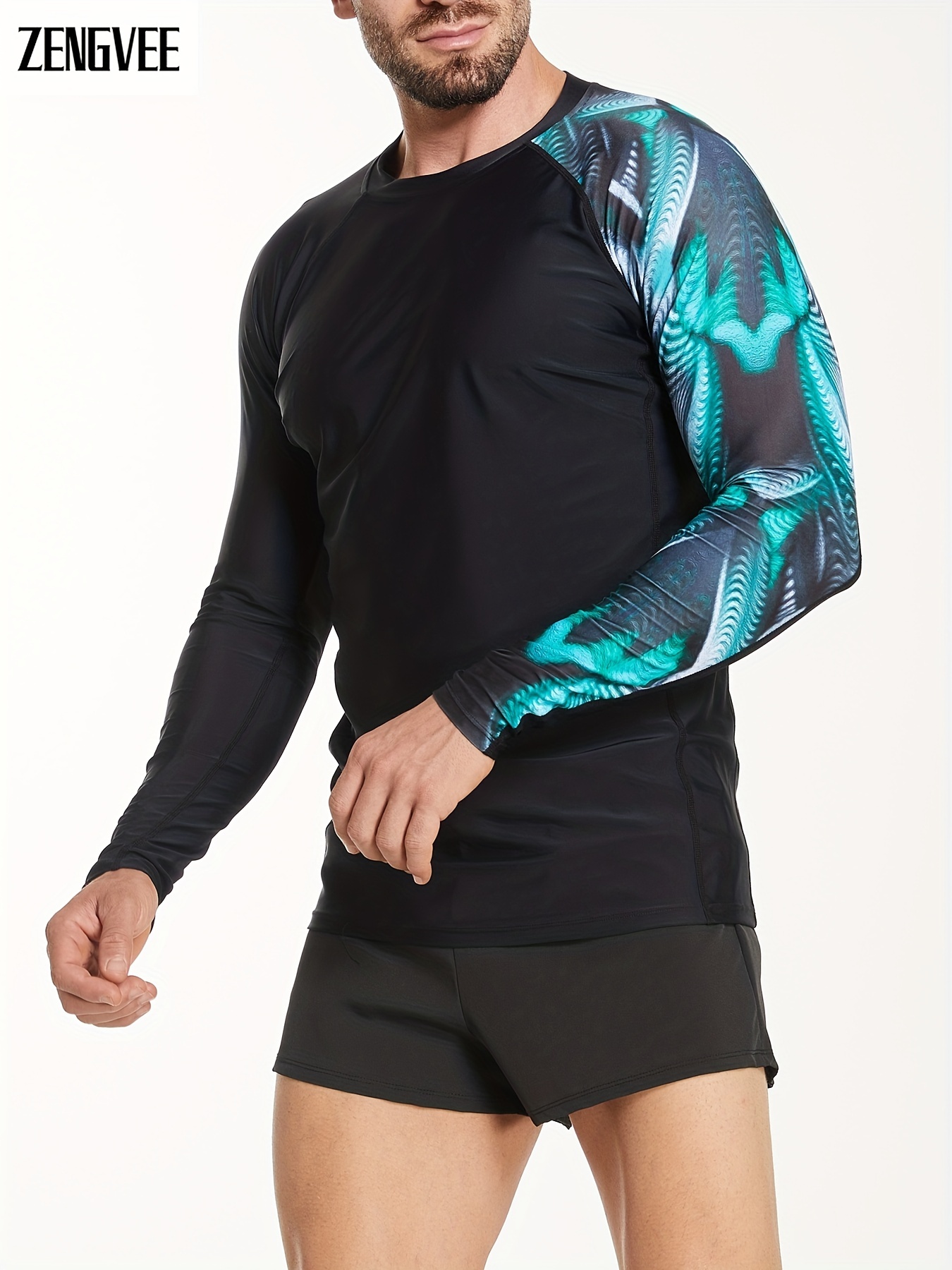 Camiseta de natación de manga larga para hombre, protección solar UPF 50+,  de secado rápido, para pesca, senderismo, correr