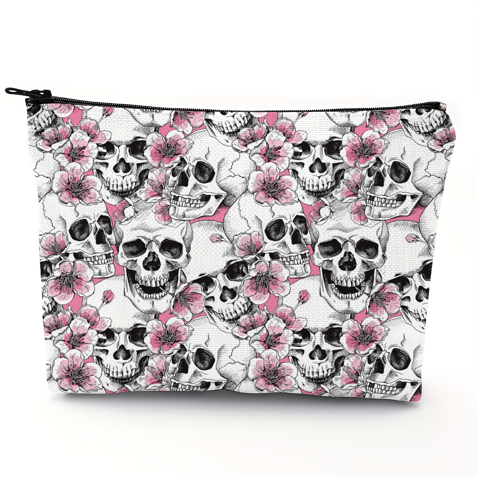 

Goth Skull Makeup Bag Zipper Pouch, Polyester Cosmetic Travel Bag, Toiletry Case Multi Functional Pouch Gifts For