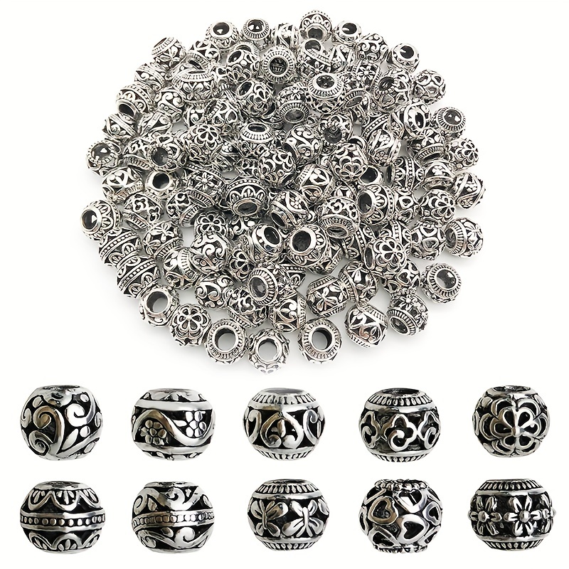Silvery Flat Round Beads Carved Alloy Loose Spacer Beads For - Temu