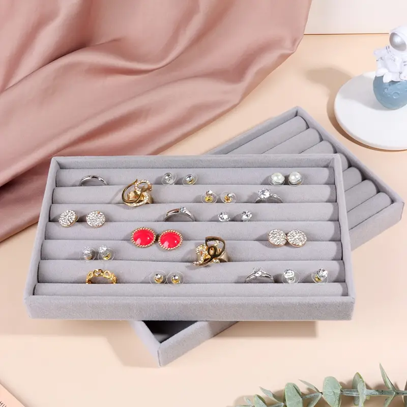 Fancy Grey Velvet Jewelry Organizer Tray For Ring Earring - Temu