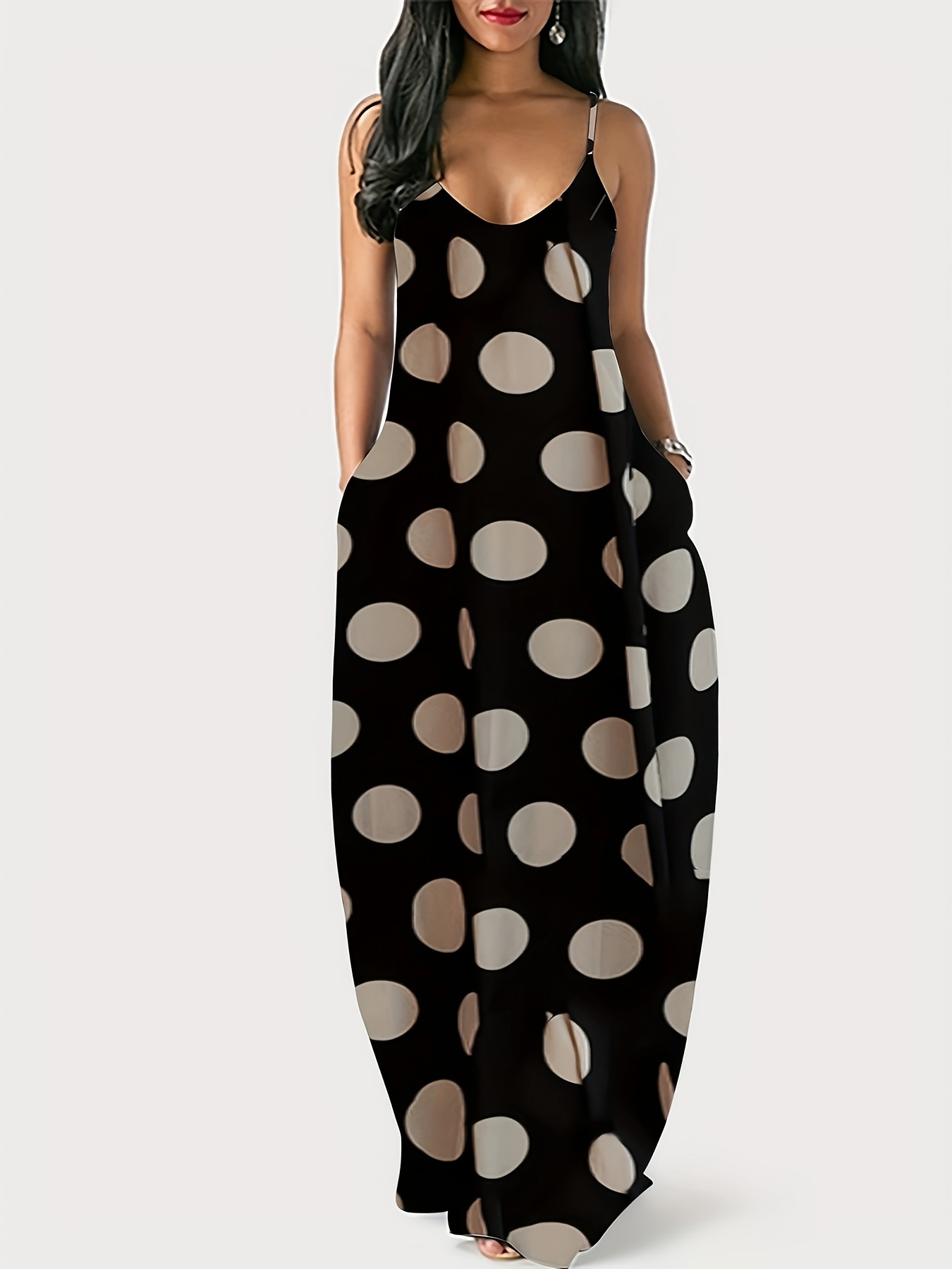 Polka Dot Stripe Print Dress Casual High Waist Maxi Summer - Temu