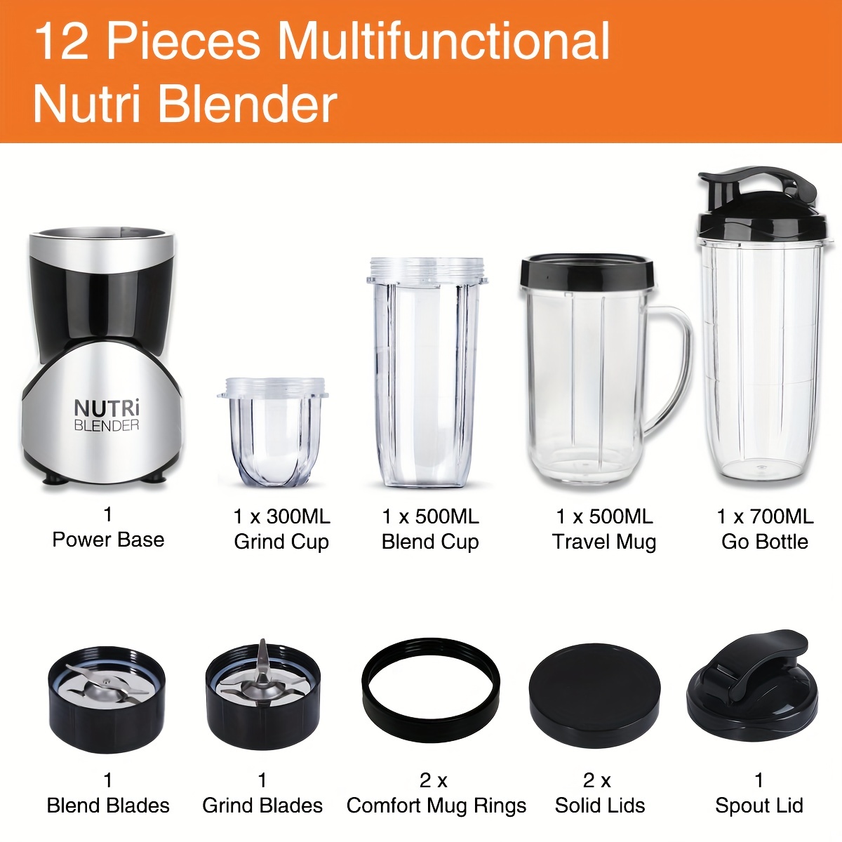 Magic Bullet Lids, Ring (cups NOT Included). 1 Ring, 2 Lids, One Solid One  Shake