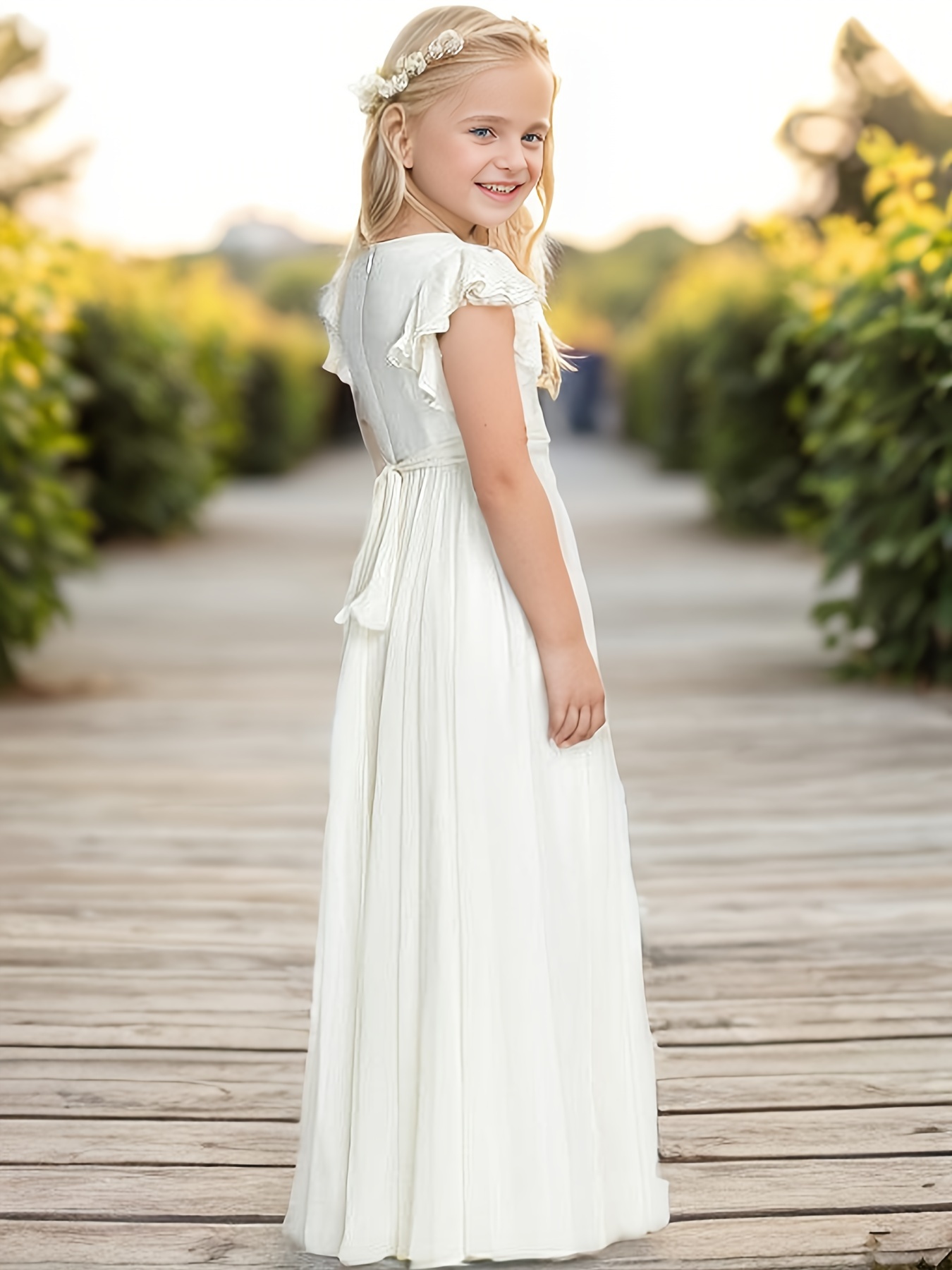 robe blanche chic à volants filles printemps l'été Temu Mauritius