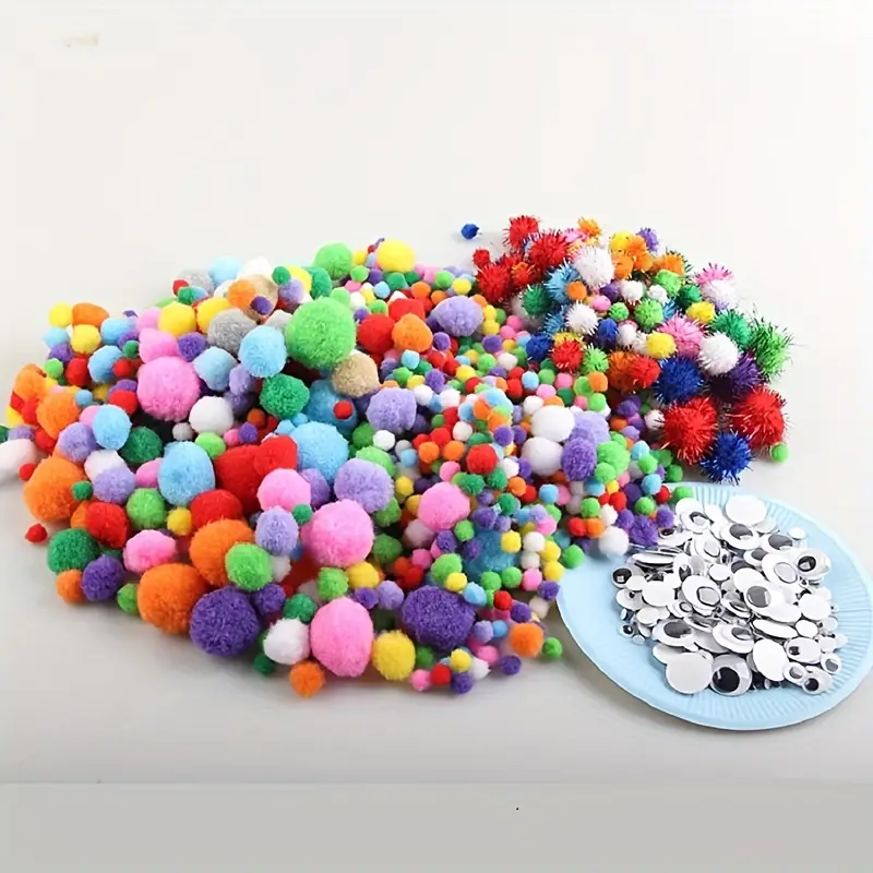 1200pcs/1050pcs Multicolor Pom Poms, Assorted Sizes & Colors Craft Pompom  Balls With 150pcs Wiggly Eyes For Kids Arts And Craft Projects And Decoratio