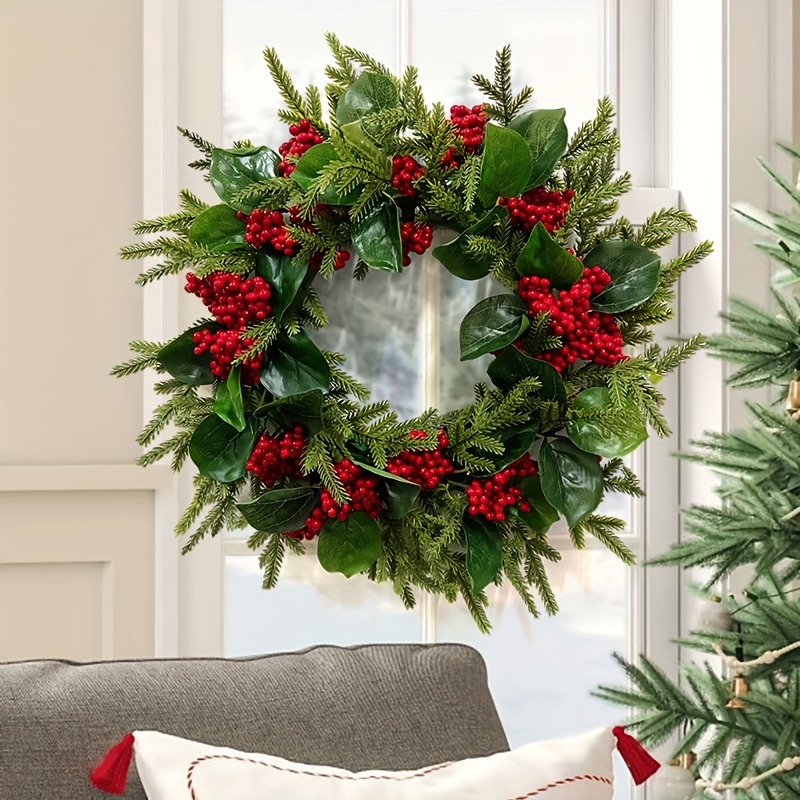 Christmas Wreath With Red Berries Christmas Decor Supplies - Temu