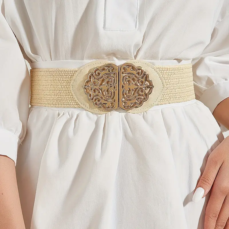 Women Belts Dresses Beige Girdle Casual Double Buckle - Temu