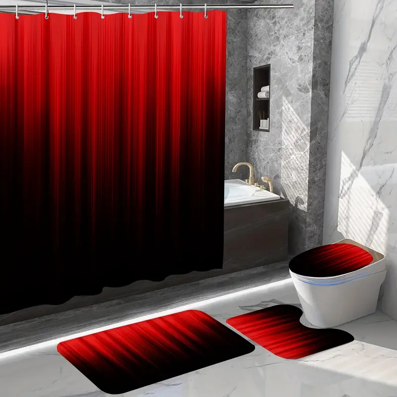 Waterproof Red Black Bathroom Set Non slip Rug Shower - Temu