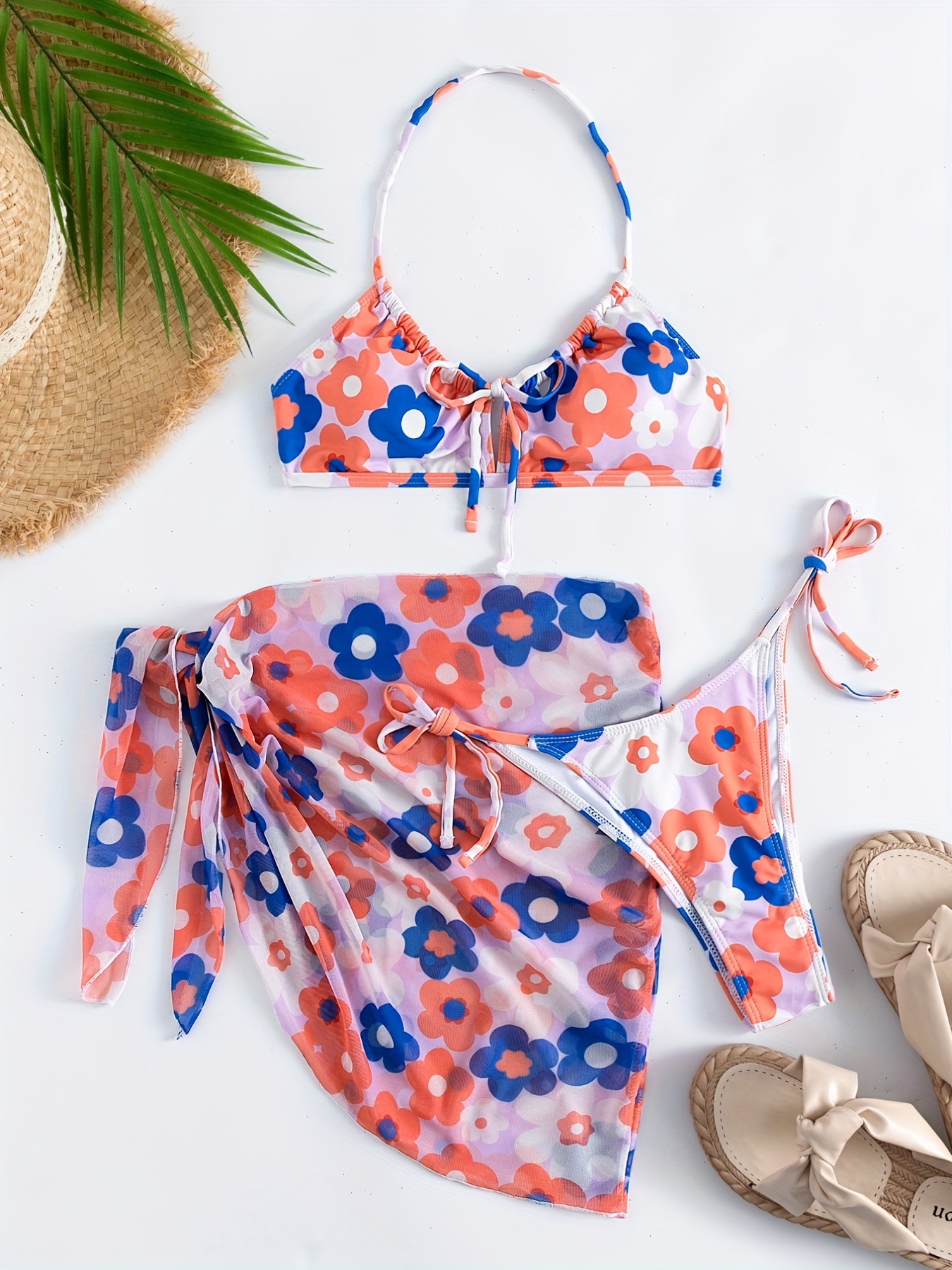 Side Tie Bikini Skirt Flower