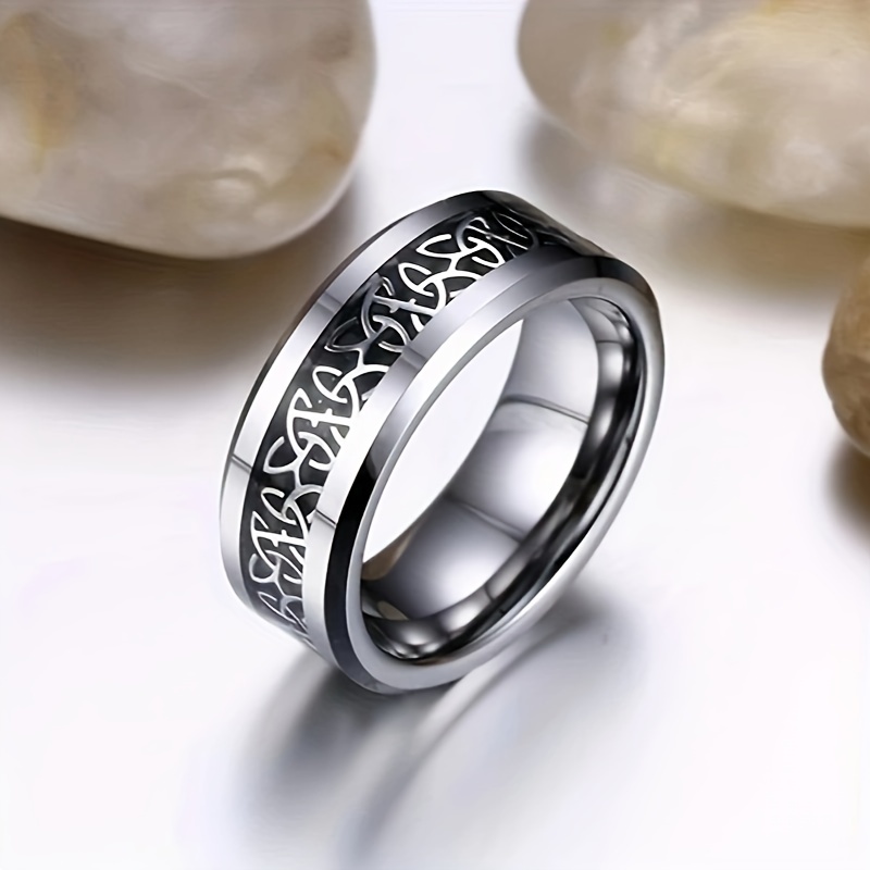 Tungsten Steel Ring Trendy Carbon Fiber Celtic Knots Decor - Temu 