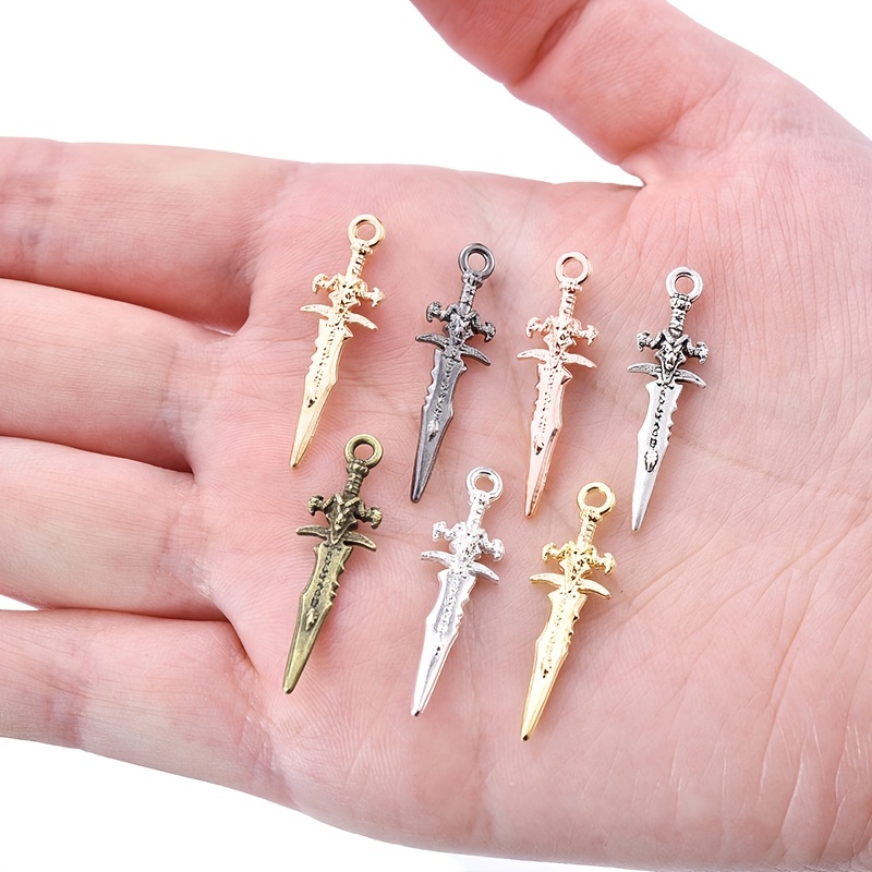 Tiny Sword Charms - 20 pc set - 23mm Metal Sword Dagger or Knife Charm