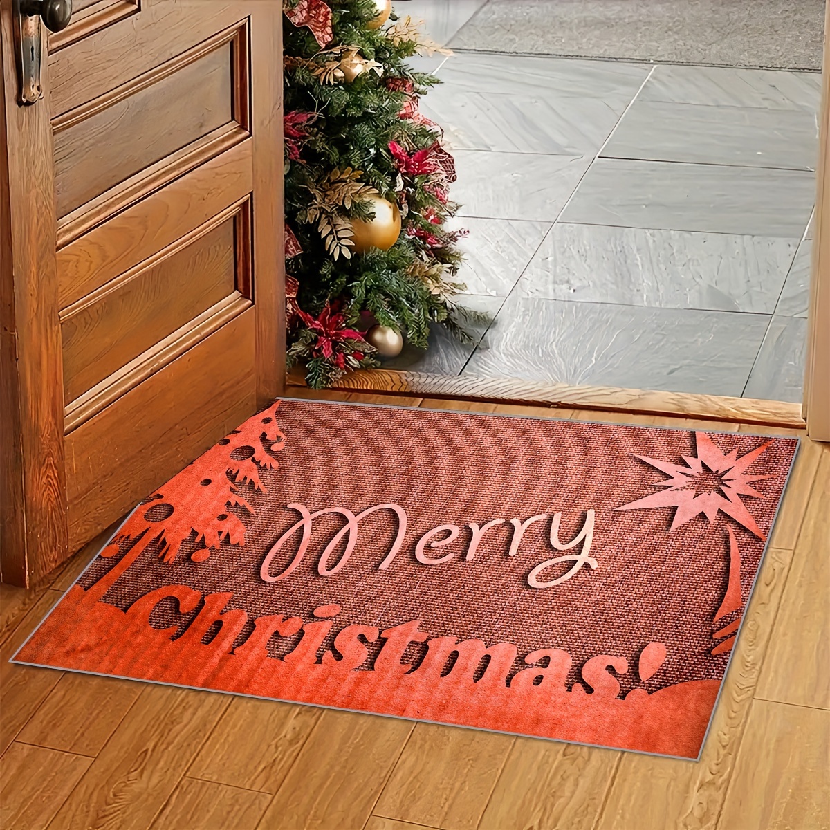 Merry Christmas Wooden Board Print Floor Mat Waterproof Non - Temu