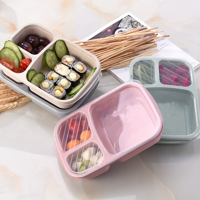 Multi-color Wheat Straw Bento Box Divided With Flip Top Lid