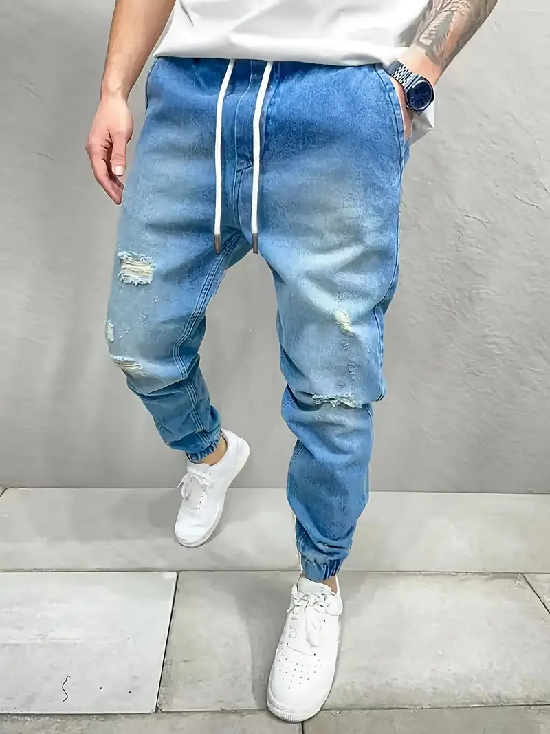 Pantalones jean/Vaqueros jogger de algodón holgados para hombre
