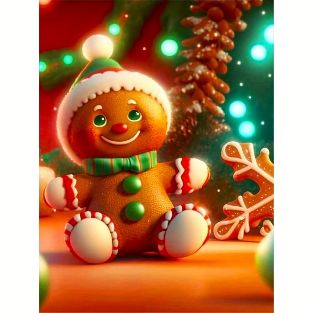 

1pc 5d Diamond Painting Set Creative Christmas Happy Cookie Doll Pattern Beginner Diy Diamond Painting Frameless Home Decoration Gift 11.81in*15.75in