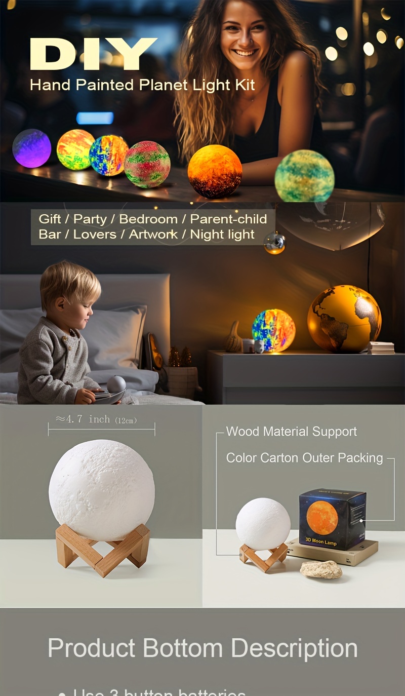 Paint Your Own Moon Lamp Kit, Arts and Crafts for Kids Ages 8-12, Crafts DIY 3D Moon Lamp Galaxy Light,Art Supplies Crafts for Girls Age 4 6 7 8 9