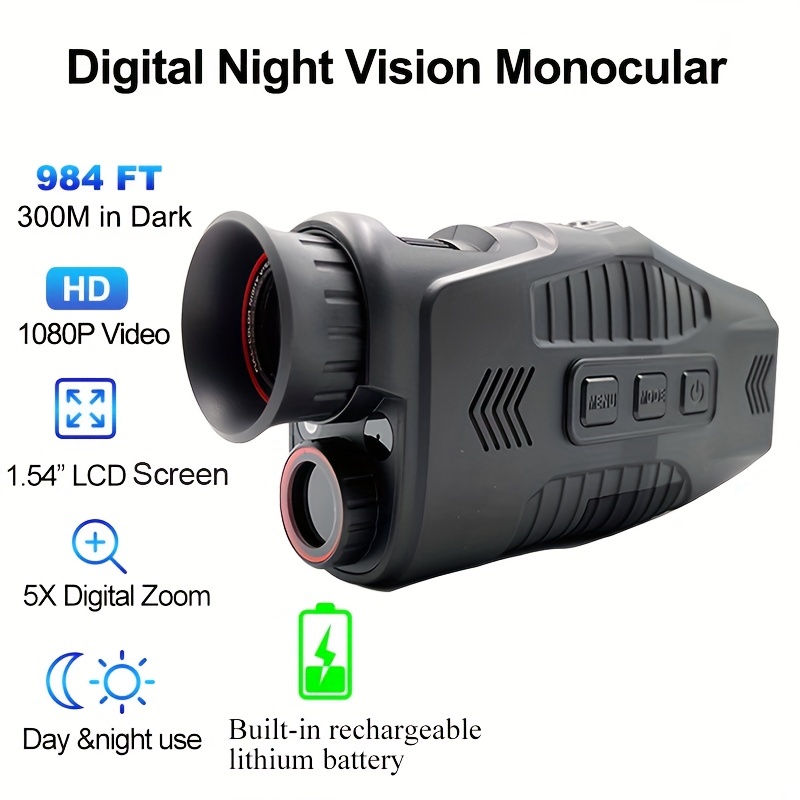 Monocular digital de visión nocturna HD NV-300, alcance para  exteriores/caza/observación, lector de tarjetas