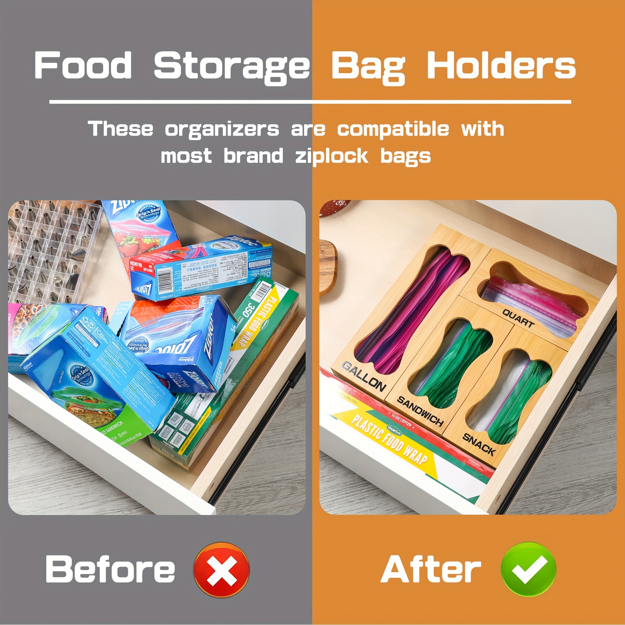 Royal Craft Wood Bamboo Ziplock Bag Storage Organizer - Food Storage Bags  Container With Slider - Kitchen Plastic Bags Storage Organization  Compatible For Sandwich & Snack Bags & Reviews