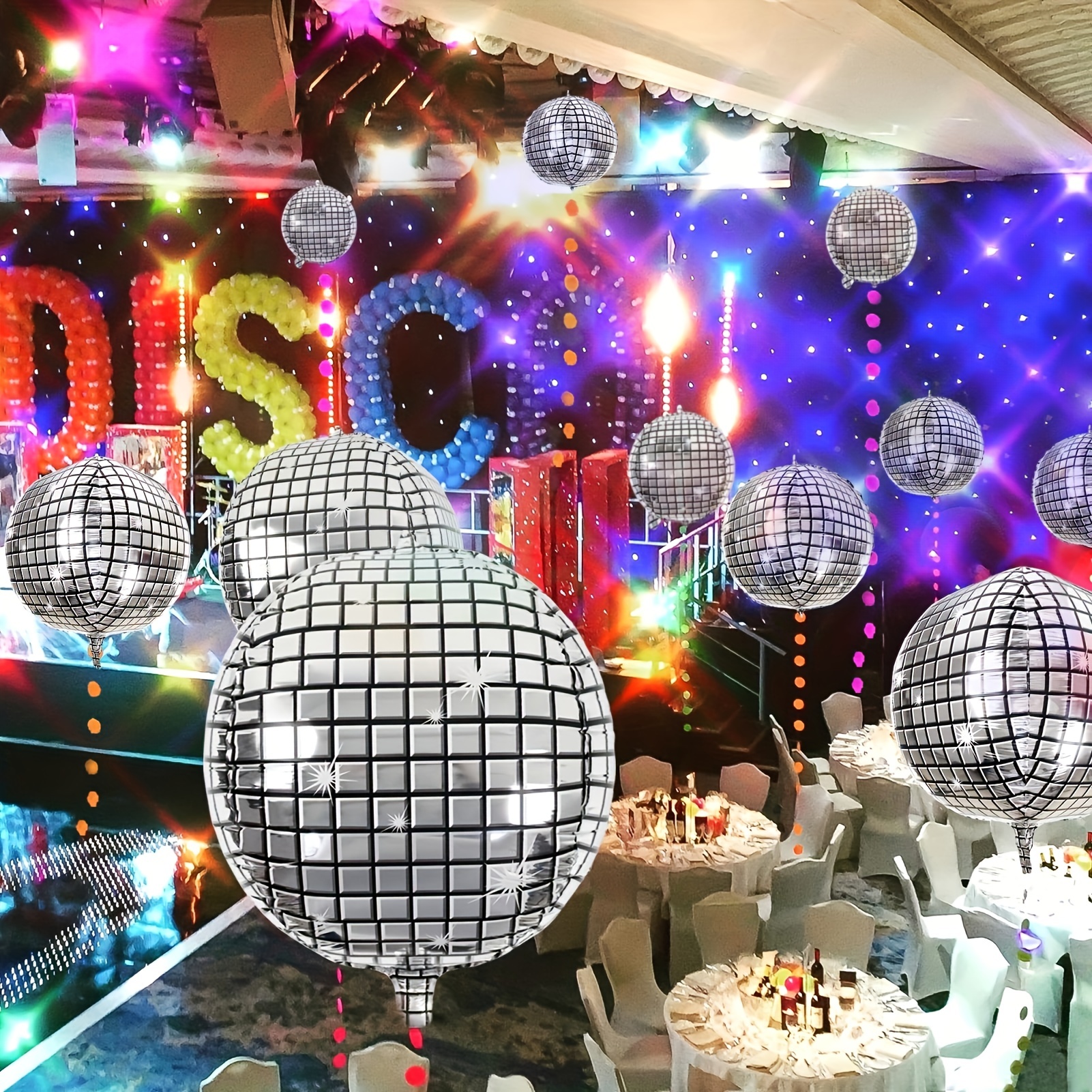 20pcs, 4D Metal Silvery Disco Themed Balloons For Birthday Party Backdrop  Decoration, Aluminum Film Balloon, Birthday Photo Prop, Birthday Party Anniv