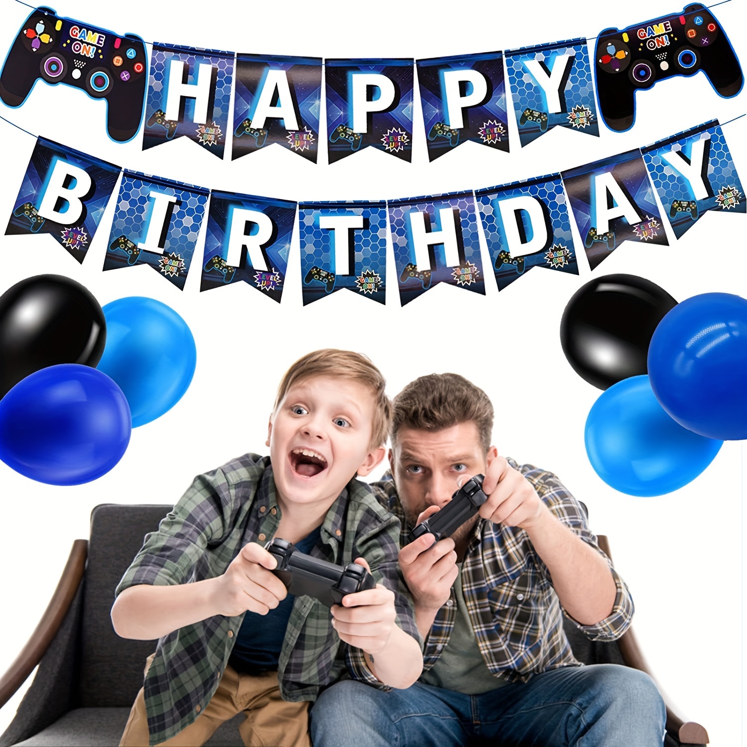 Set Di 29 Palloncini Digitali E Bandiere Di Carta Per Feste A Tema  Compleanno Di 2 Anni Di Un Game Controller Blu