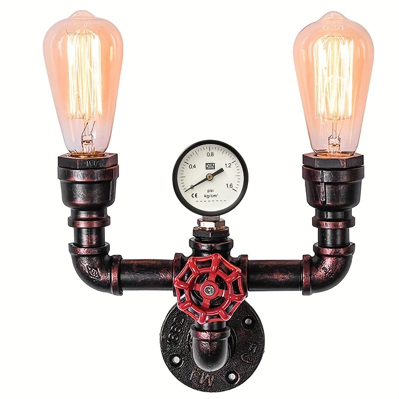 1pc Vintage Steampunk Wall Sconce - Industrial Metal Water Pipe Style Lamp with 2 Lights - Perfect for Home Decor and Ambiance