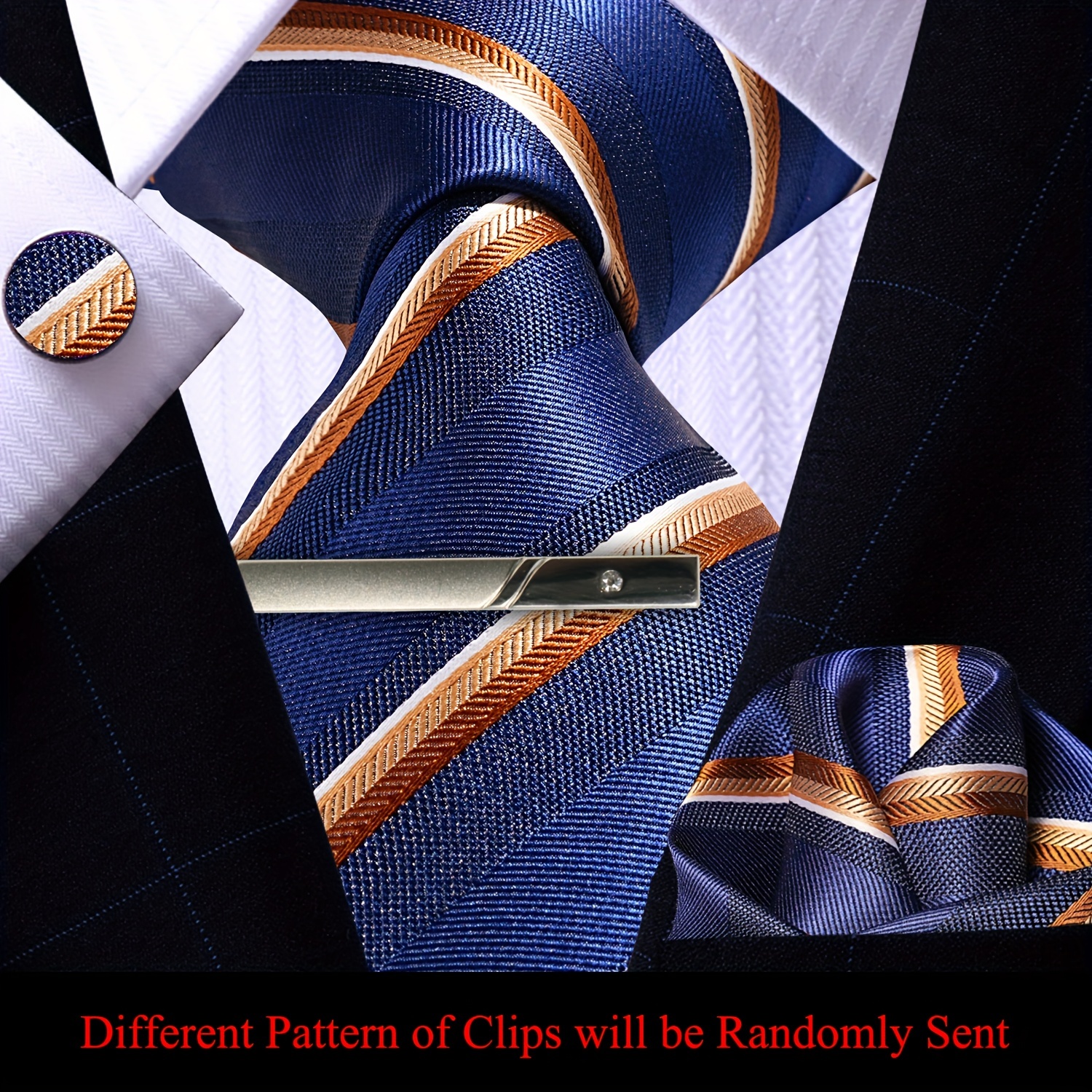 Funky Gold Black Striped Tie Shape Tie Pin Tie Clip For Men In Gift Box