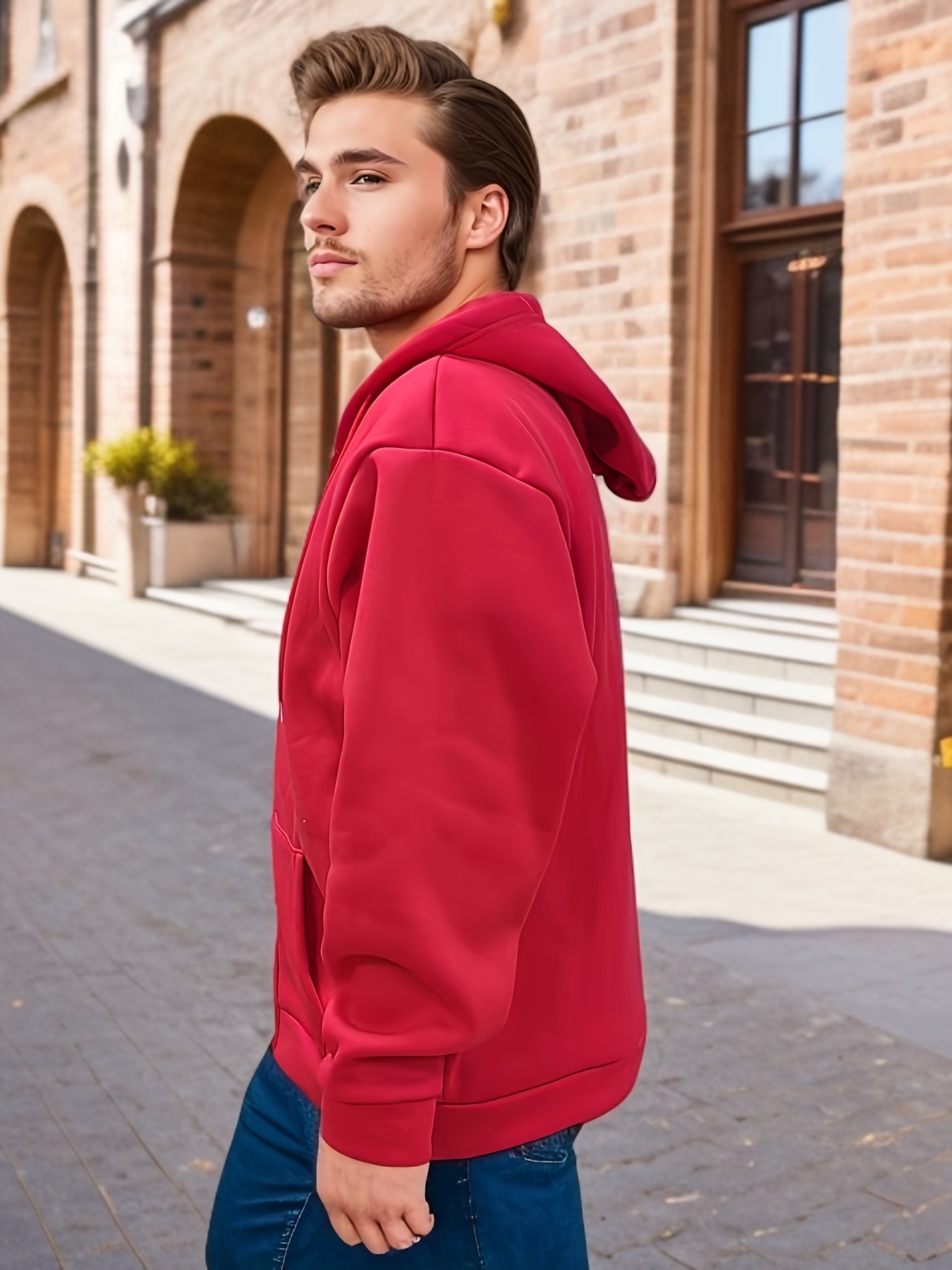 Plus Size Men's Solid Hoodies Oversized Hooded Jacket Zipper - Temu United  Kingdom