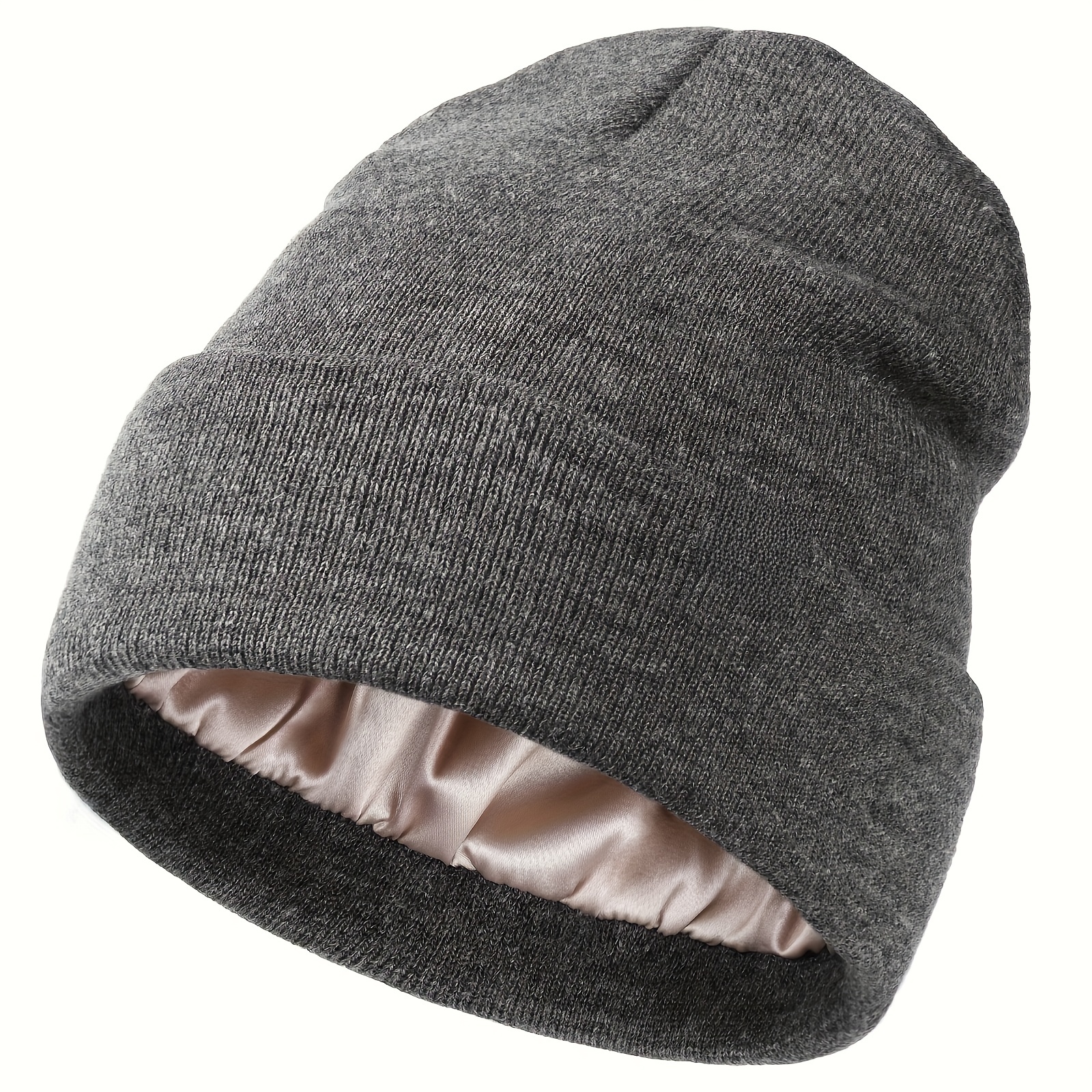 Casual Soft Satin Lined Beanie Simple Solid Color Elastic - Temu